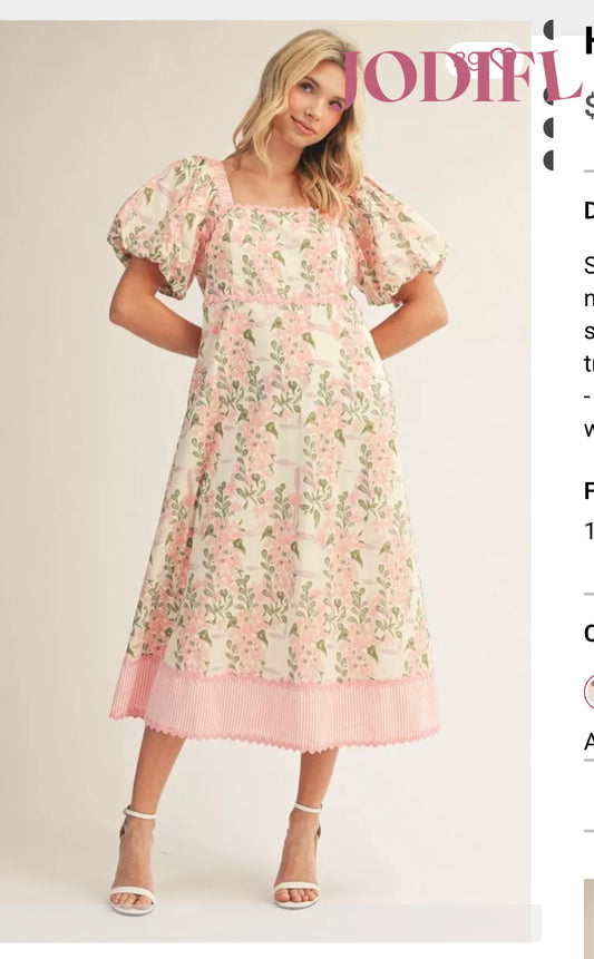 Pink Puff Sleeve Midi