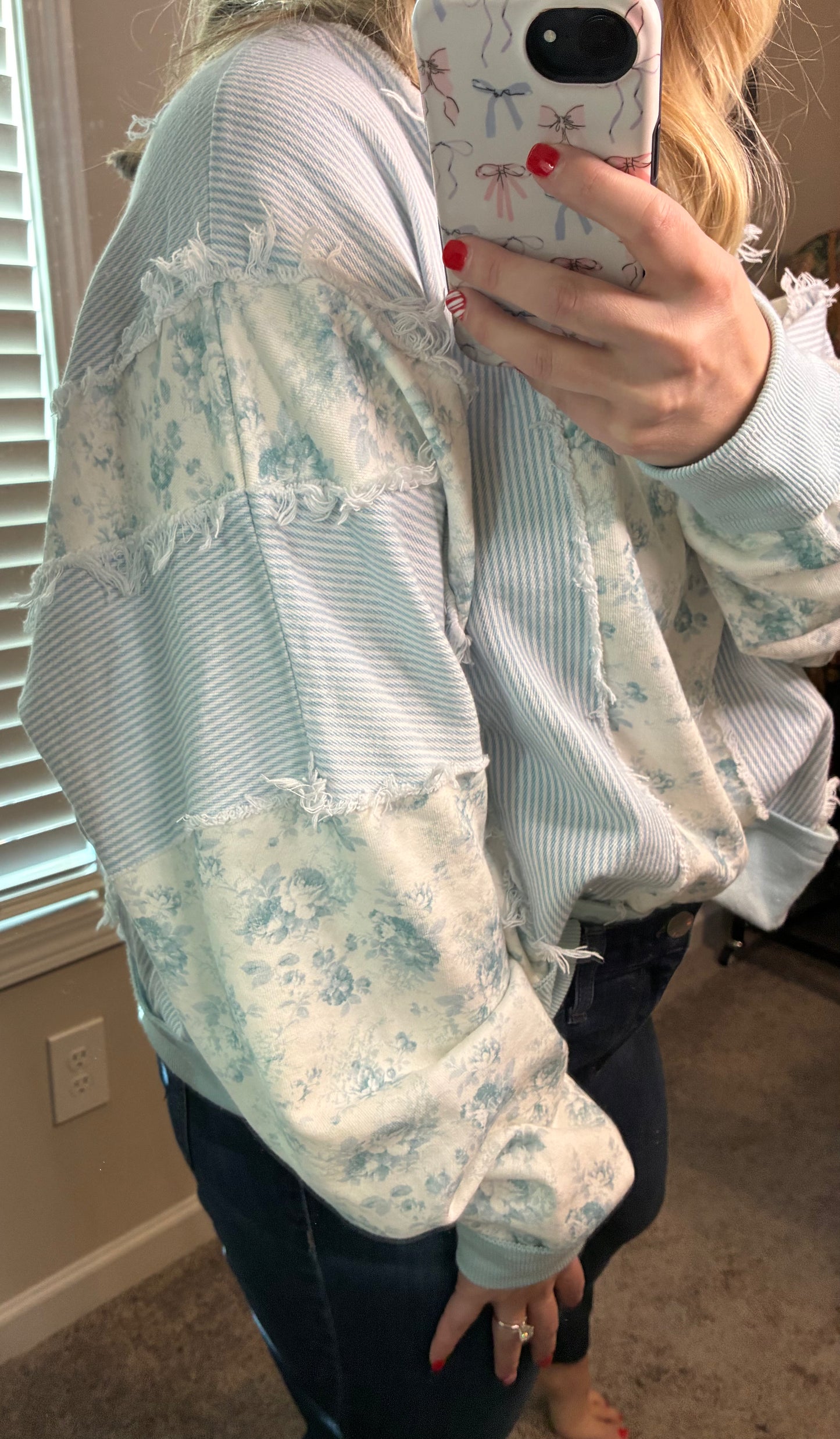 Floral Printed Denim Cut Top