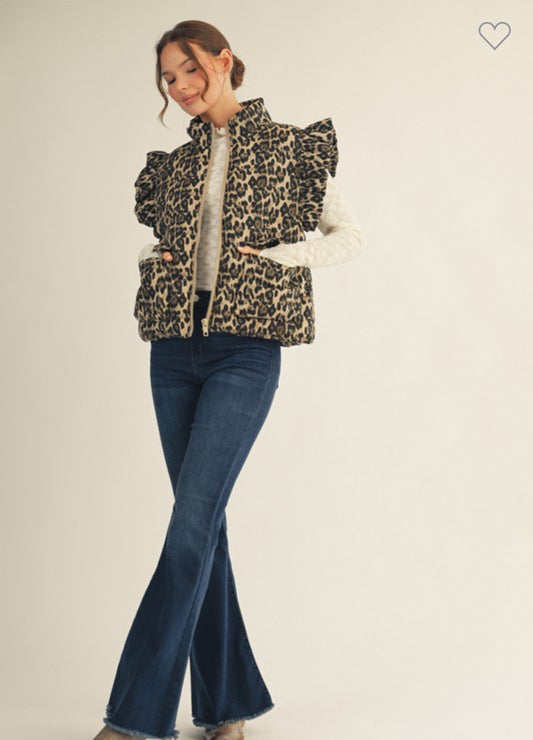 Ruffled Cap Sleeve Leopard Vest