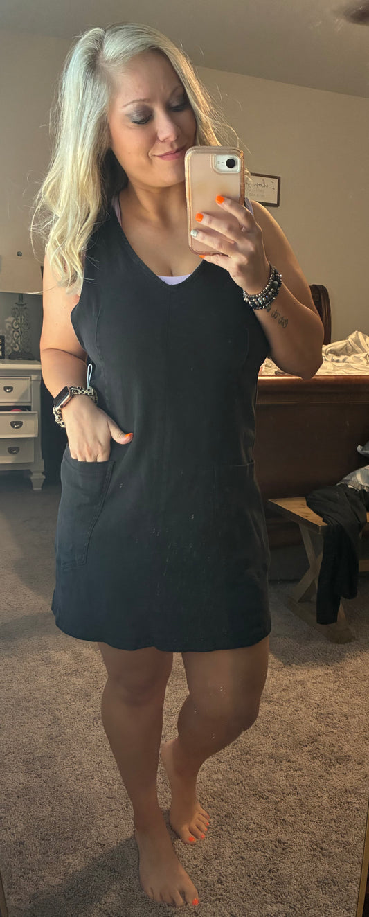 ZENANA denim overall dress- black