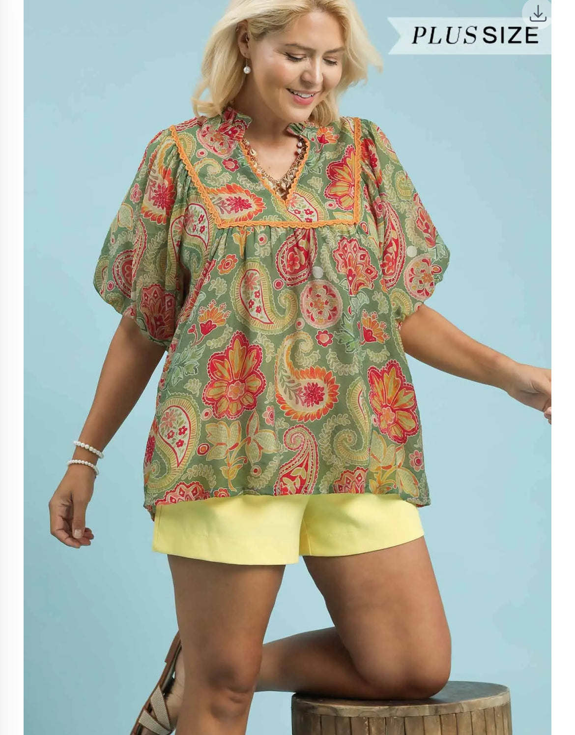 Sage Paisley Print Blouse