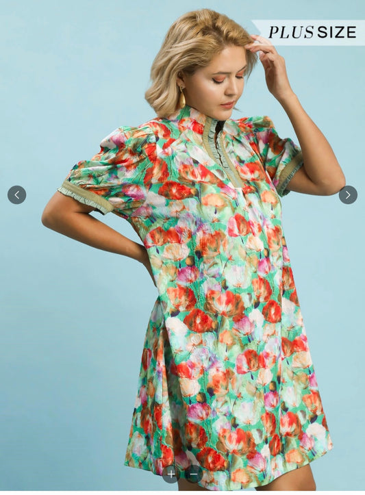 Mint Mix Floral Puff Dress by Umgee
