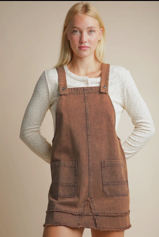 Washed Denim Overall Mini Dress