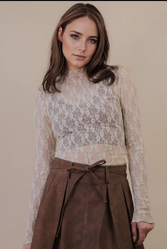 Cream Lace Sheer Top
