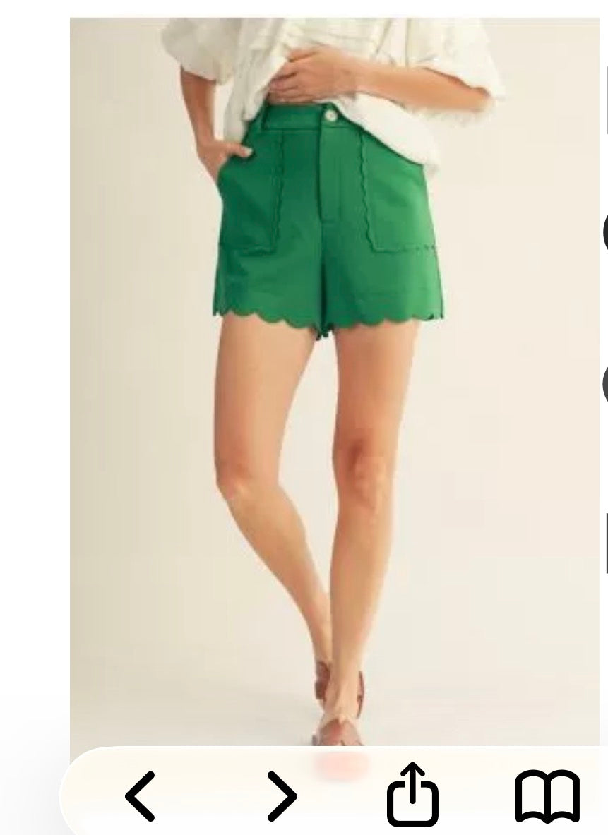 Kelly Green Scallop Detail Shorts