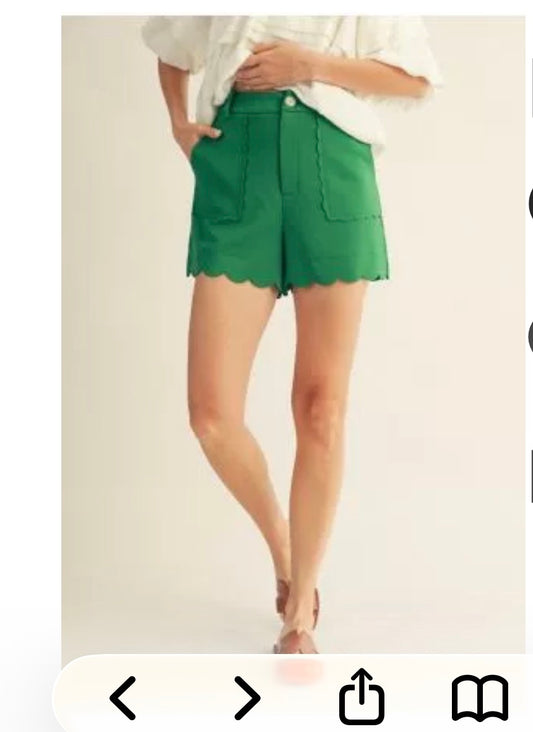 Kelly Green Scallop Detail Shorts
