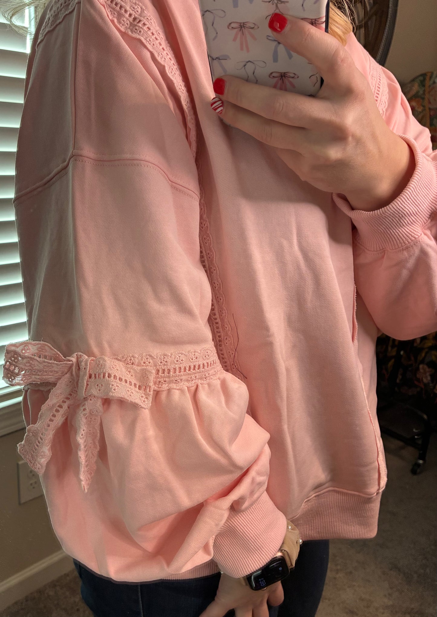 Light Pink Bow & Embroidered Top