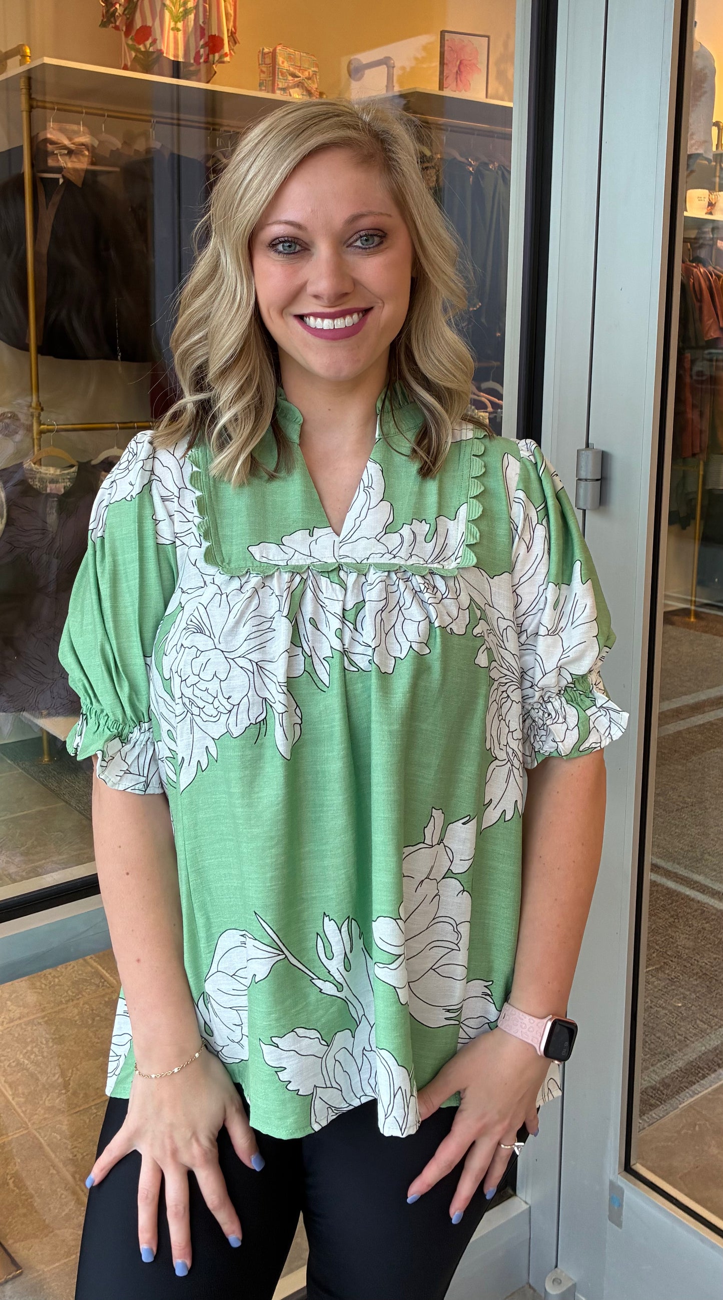 Green/white top