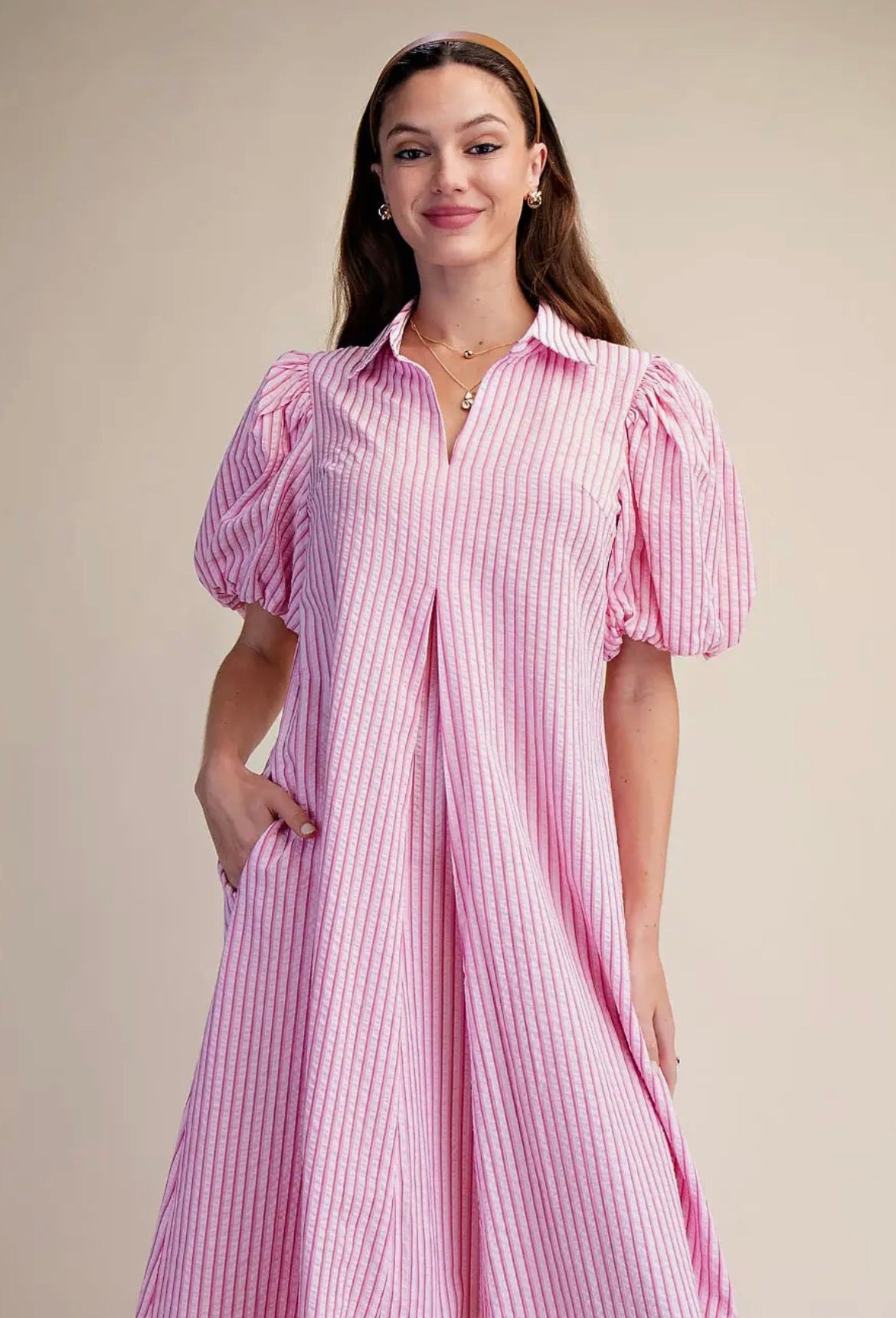 Pink Striped Midi