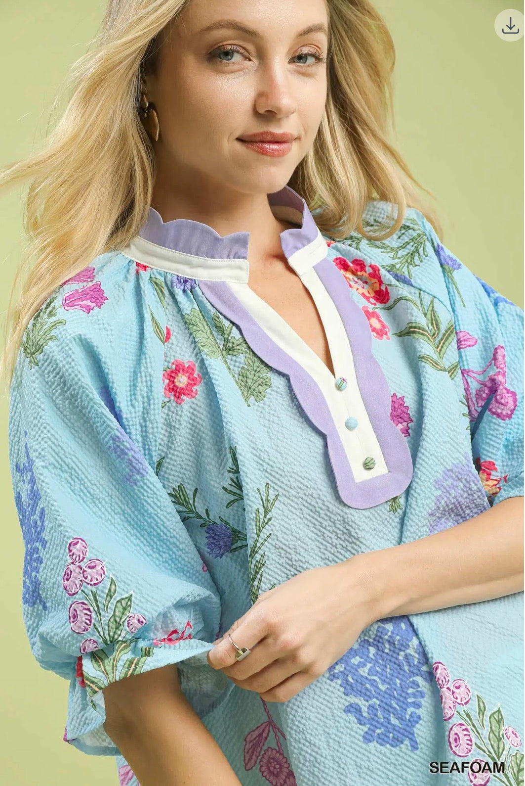Floral Blouse with Scallop Trim
