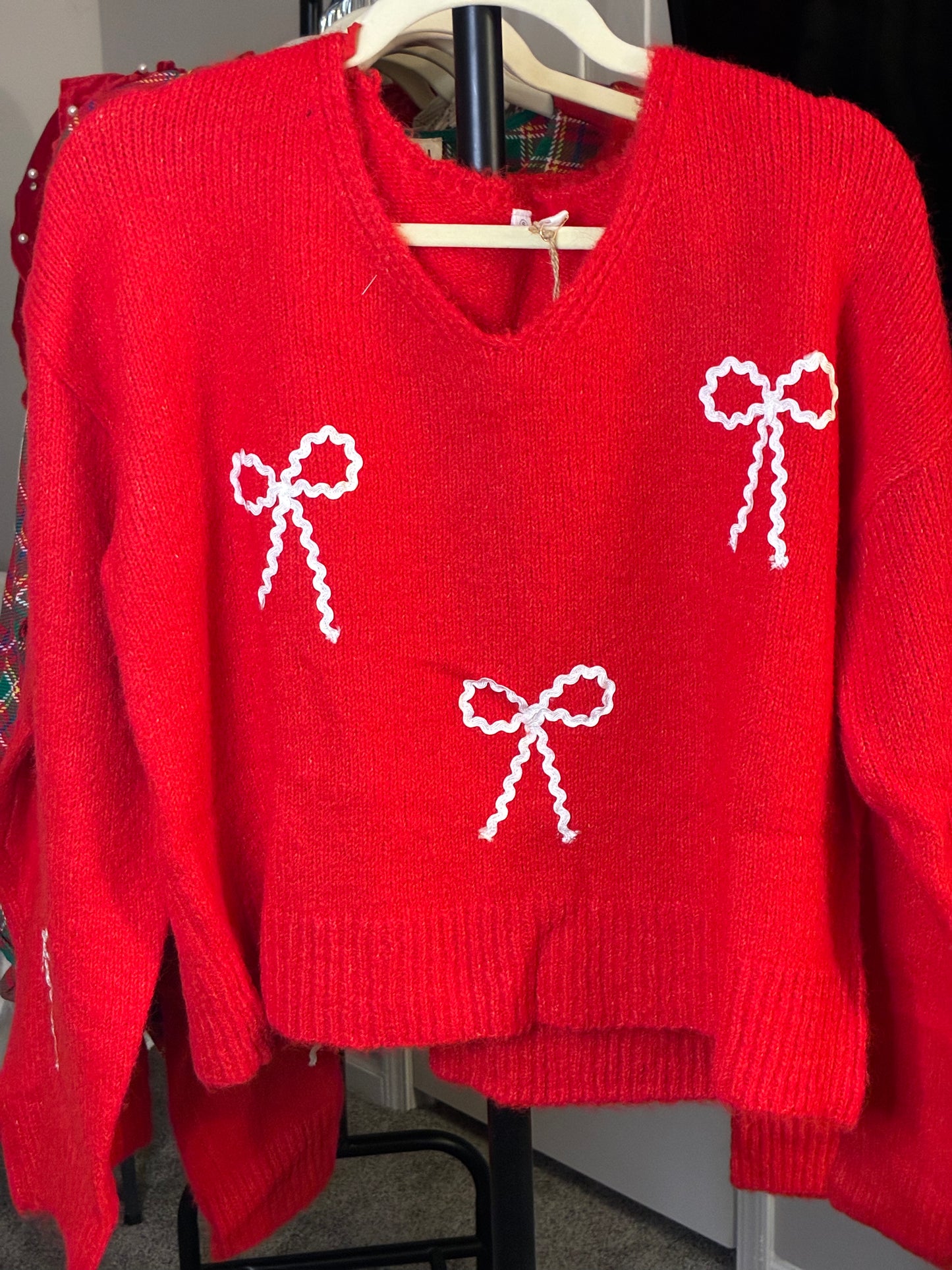 Red with White Bow Sweater
