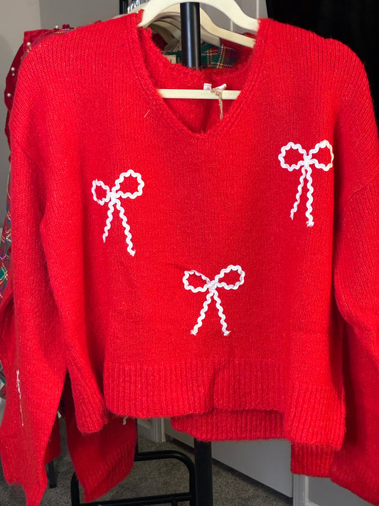 Red with White Bow Sweater