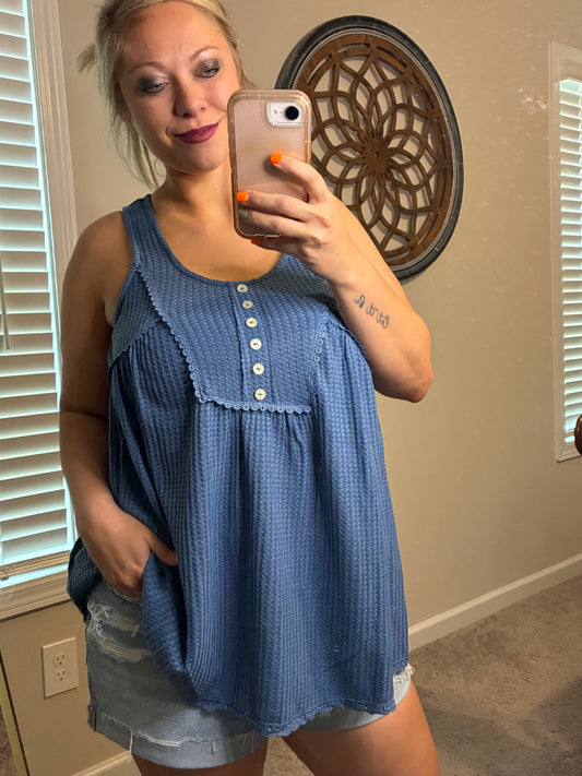 Lace Trim Button Tank Top