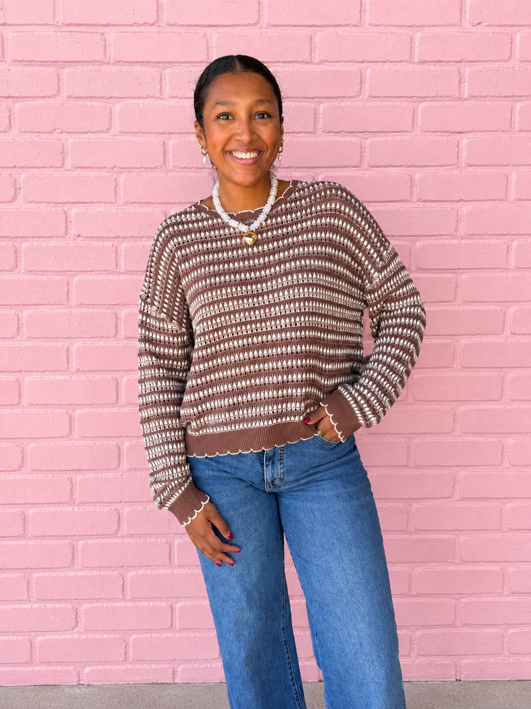 Brown Scalloped Sweater
