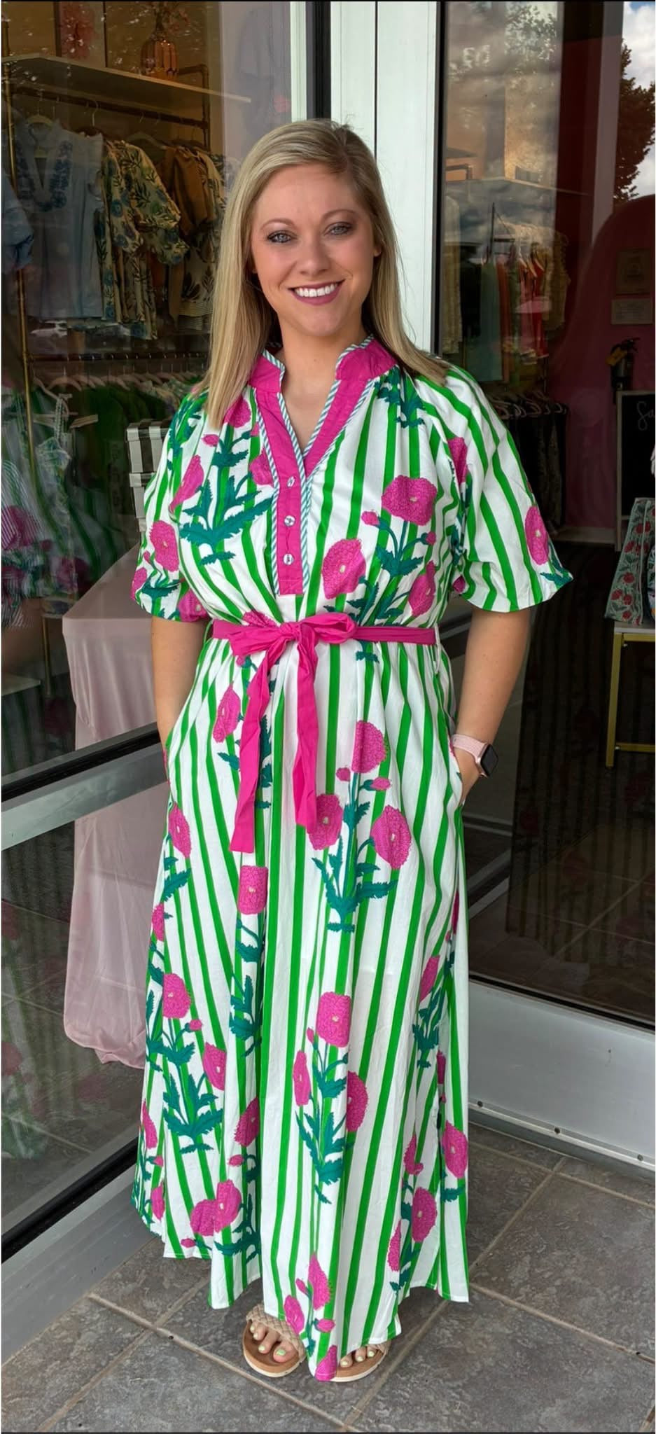 Pink/Green Tie Dress by Umgee