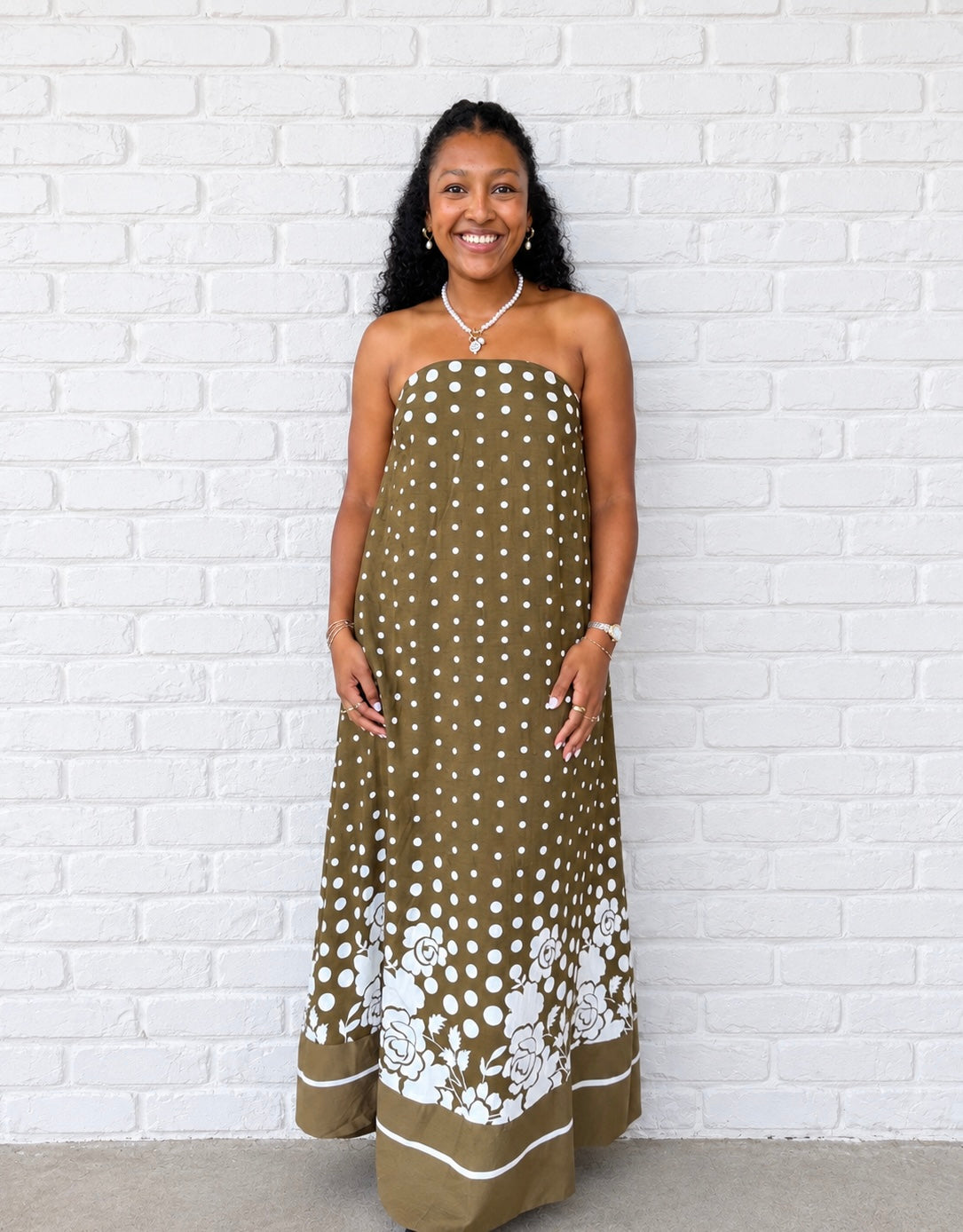Olive strapless maxi dress