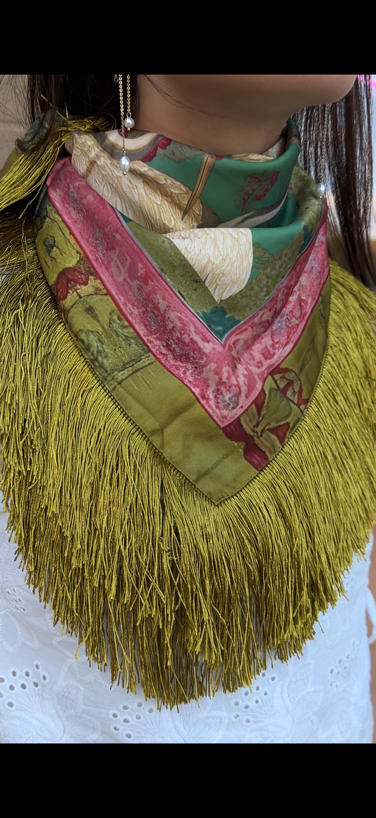 Olive multi fringe scarf