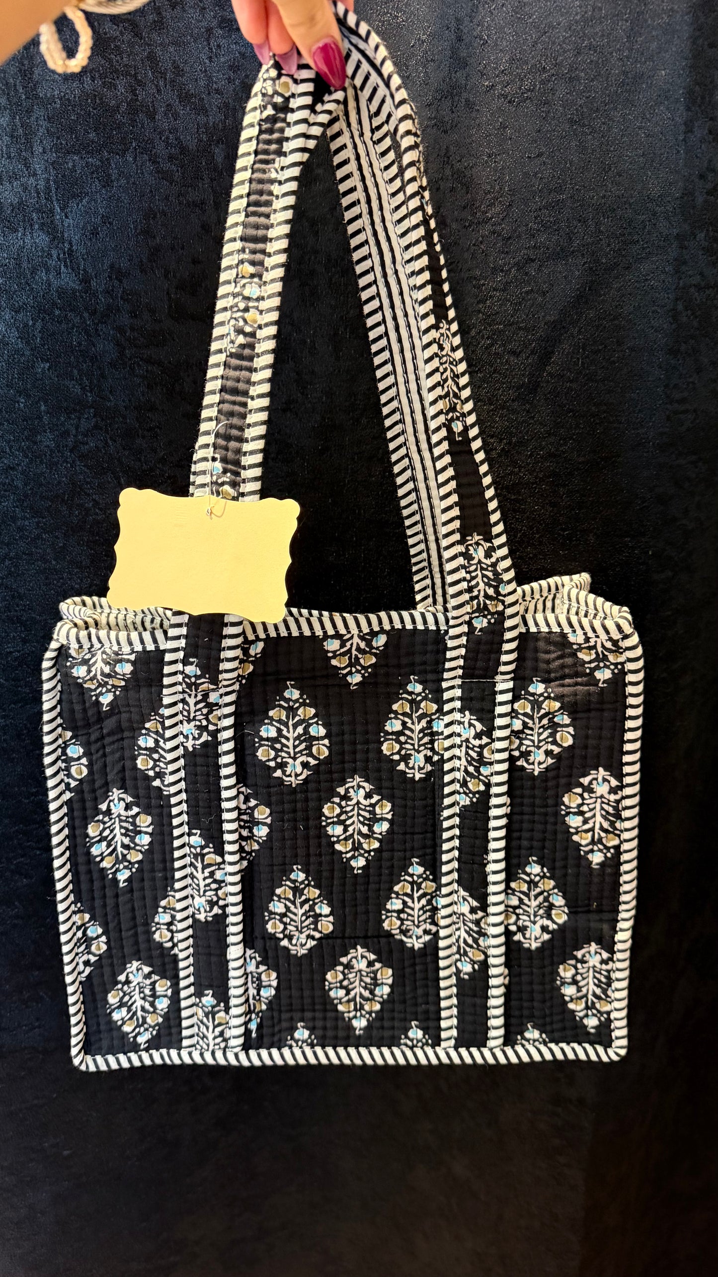 Small midnight blue tote bag