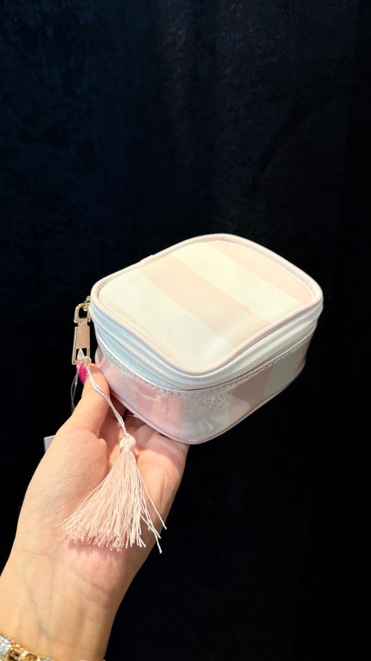 Mini blush striped cosmetic bag