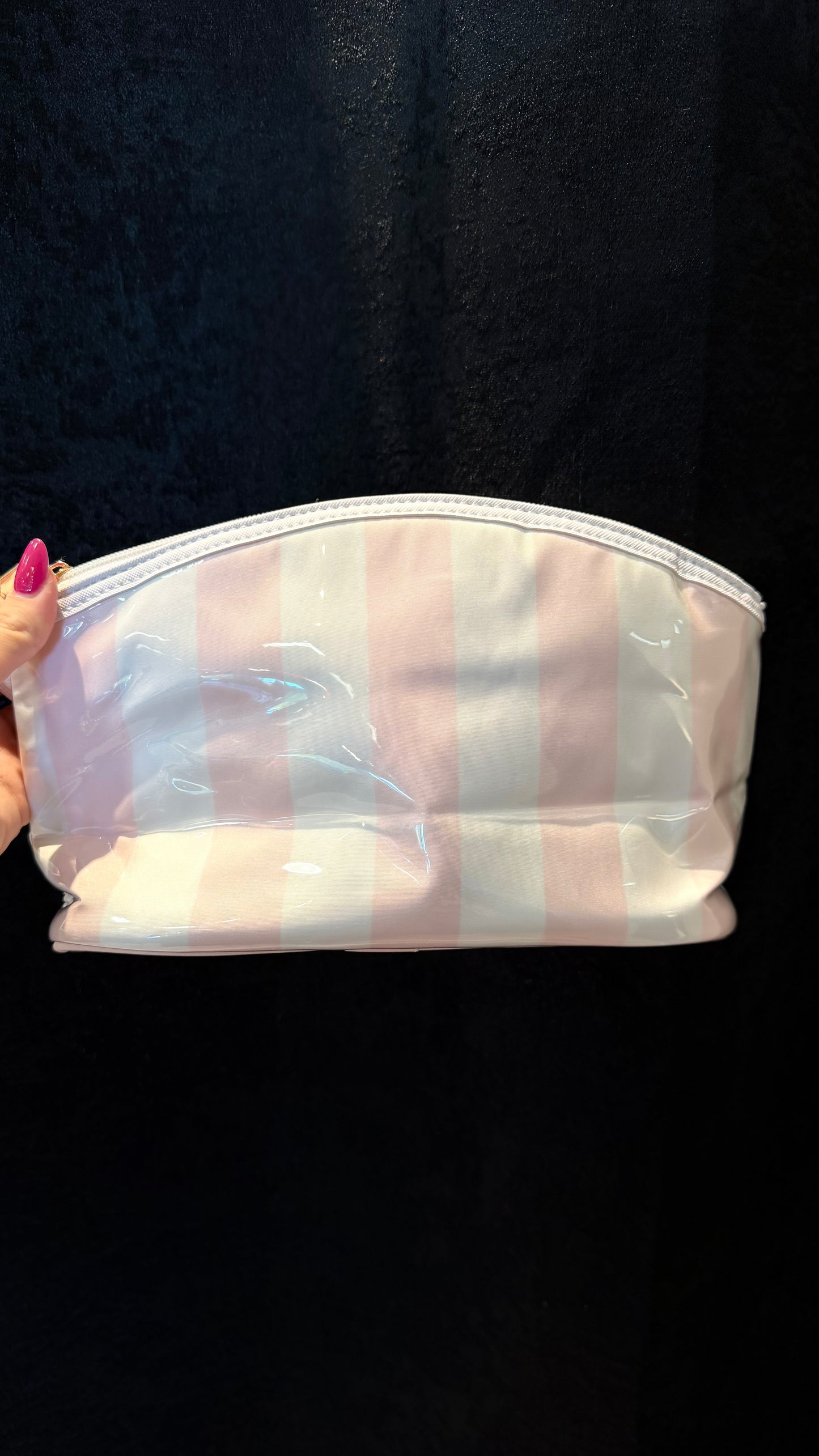 Large blush striped cosmetic bag
