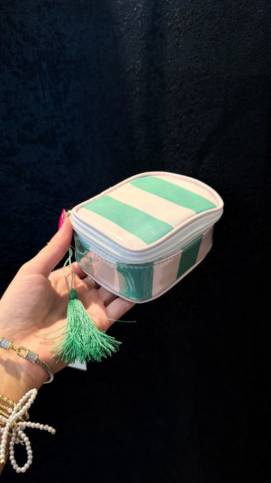Mini mint & blush striped cosmetic bag