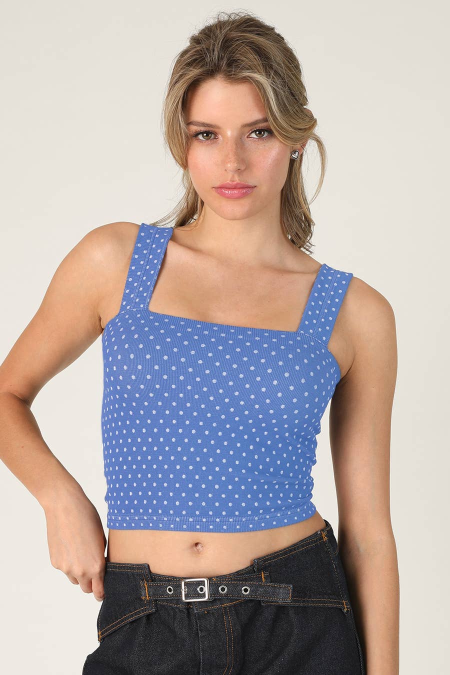 Polka Dot Square Crop Top: 2246 French Roast