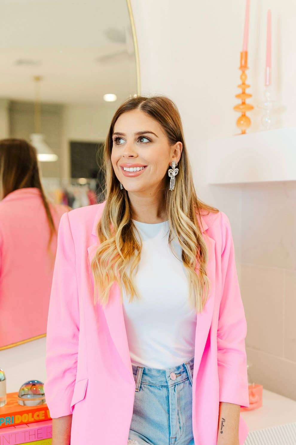 Taylor Shaye Designs - Glam Beaded Bow Drops: Baby Pink