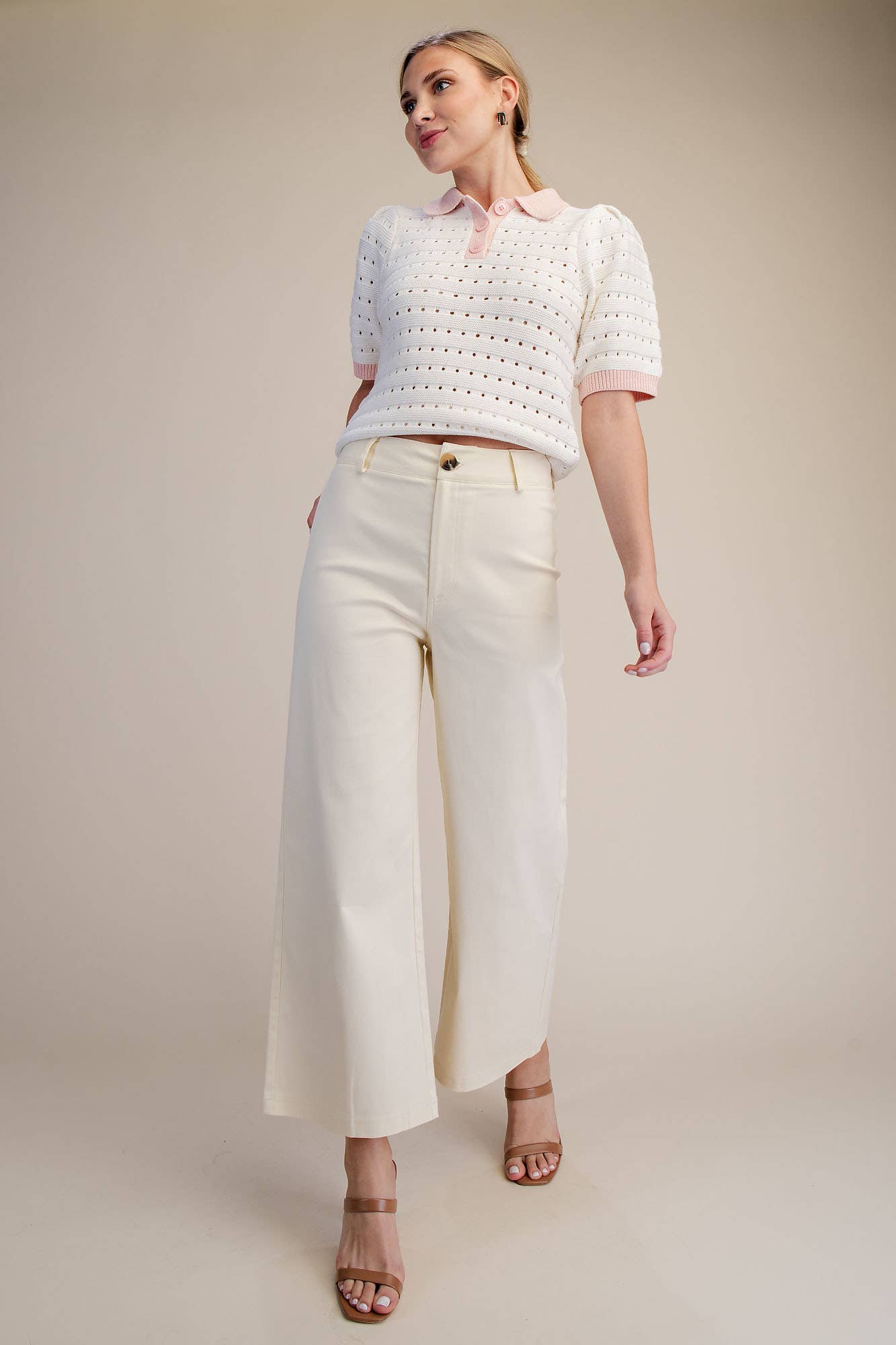Glam - High Waist Wide Pants: Pink, S
