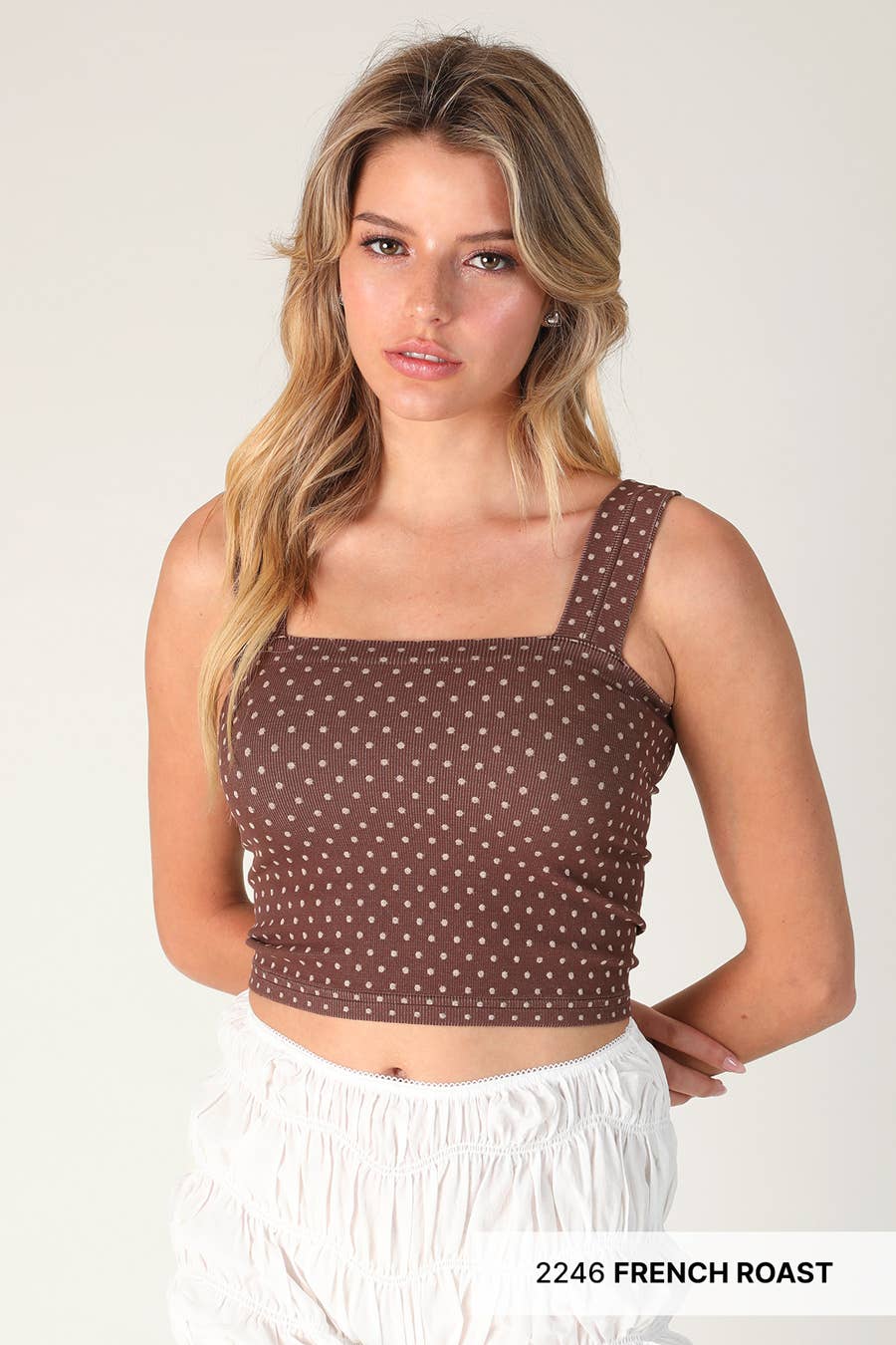 Polka Dot Square Crop Top: 2246 French Roast