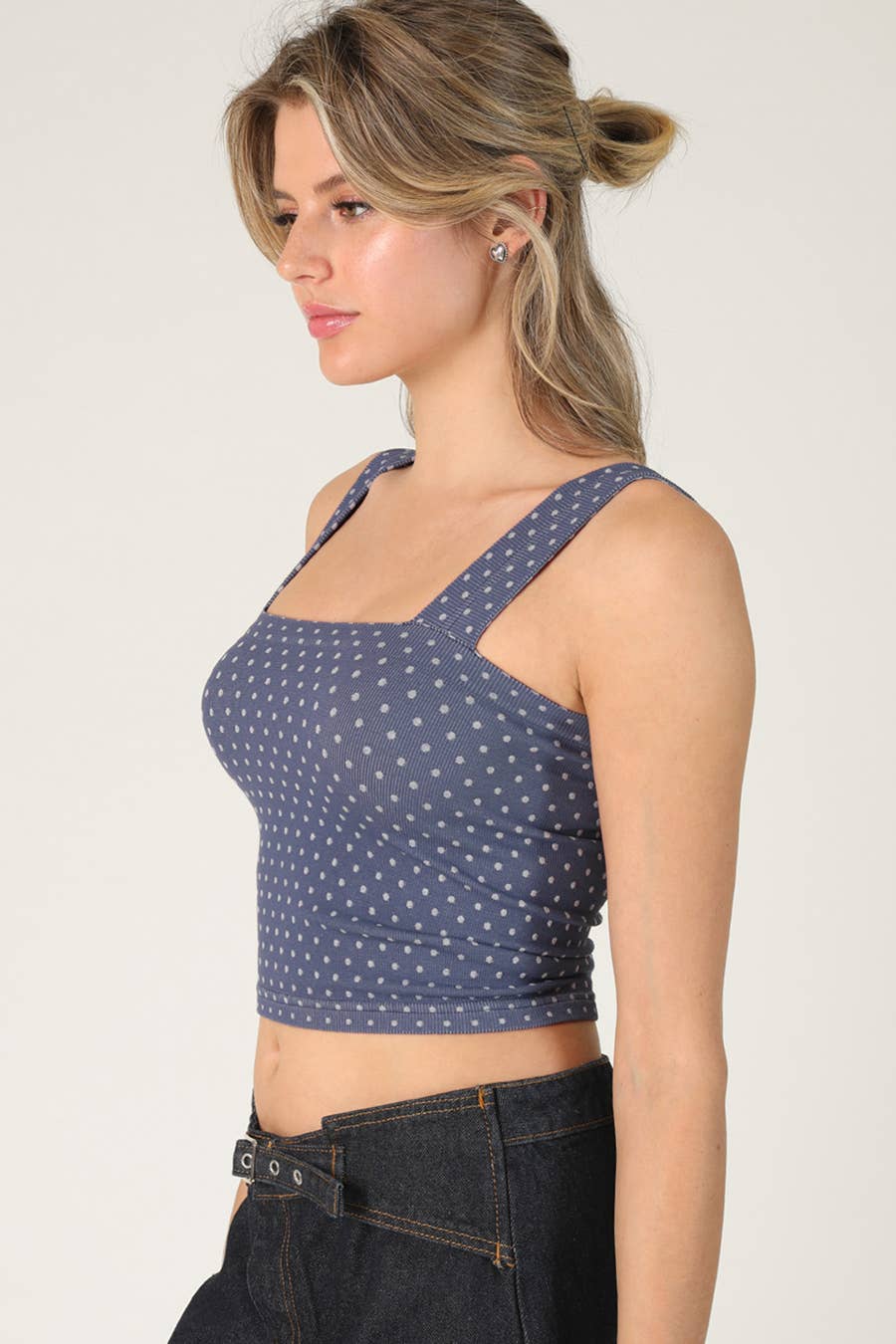 Polka Dot Square Crop Top: 2246 French Roast