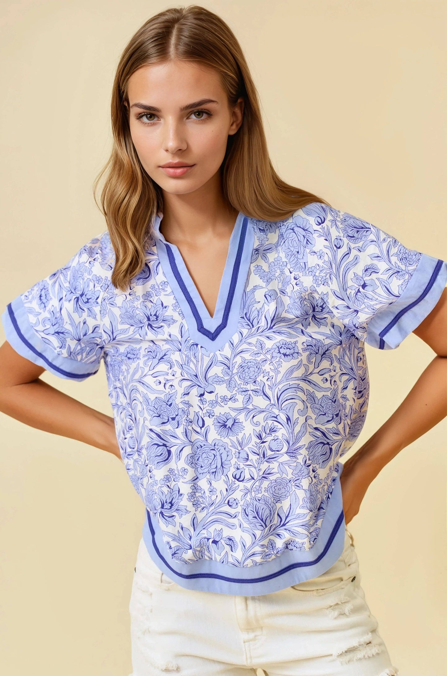 FLORAL PRINTED RUFFLE TIERED TOP - Green, M