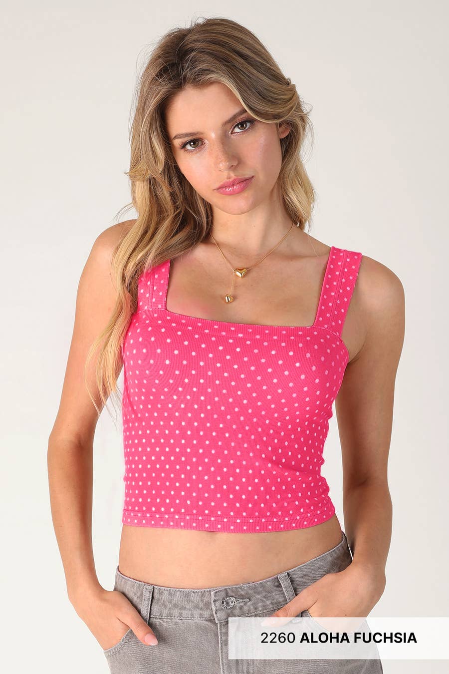 Polka Dot Square Crop Top: 2246 French Roast