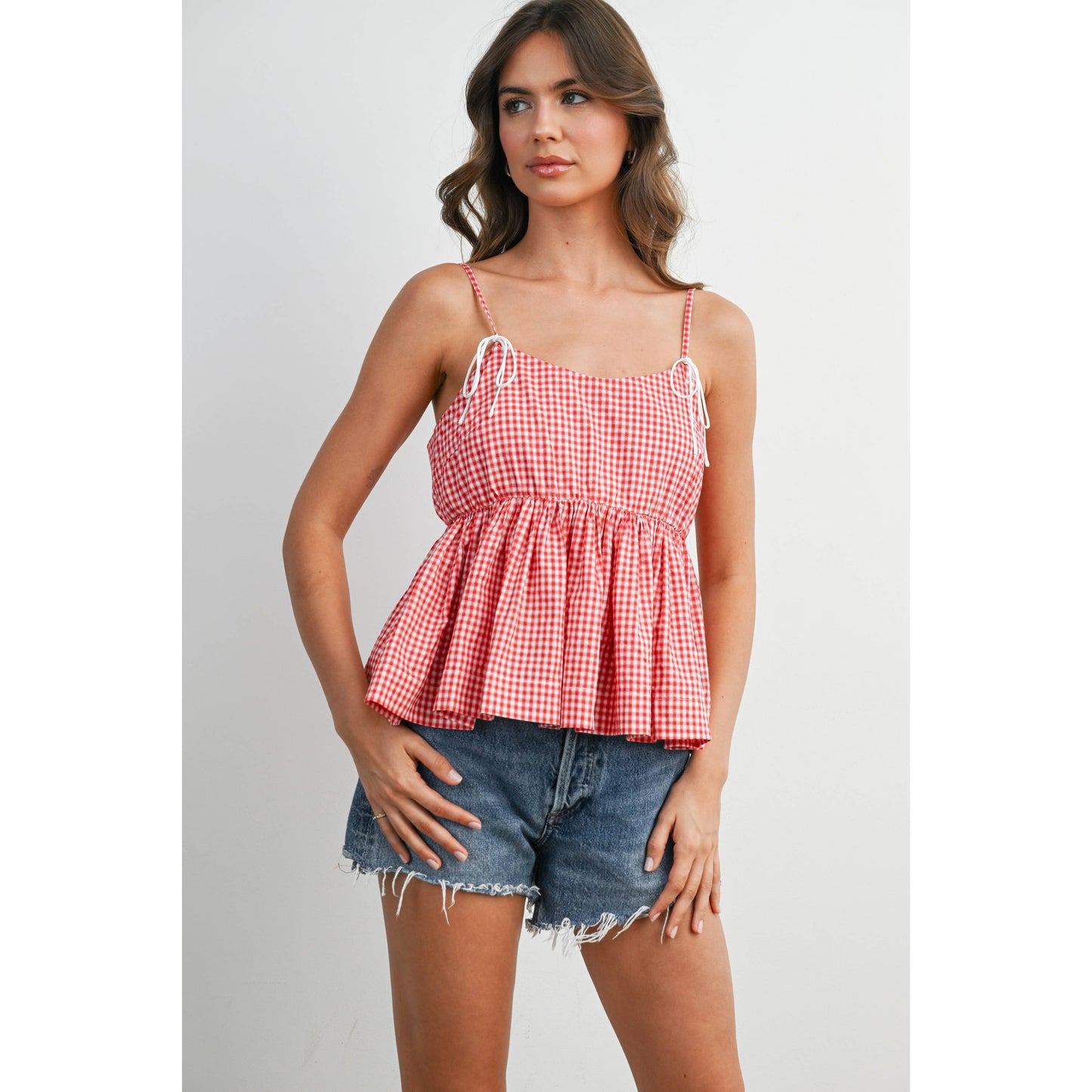 Gingham Tie-Strap Tank RED M