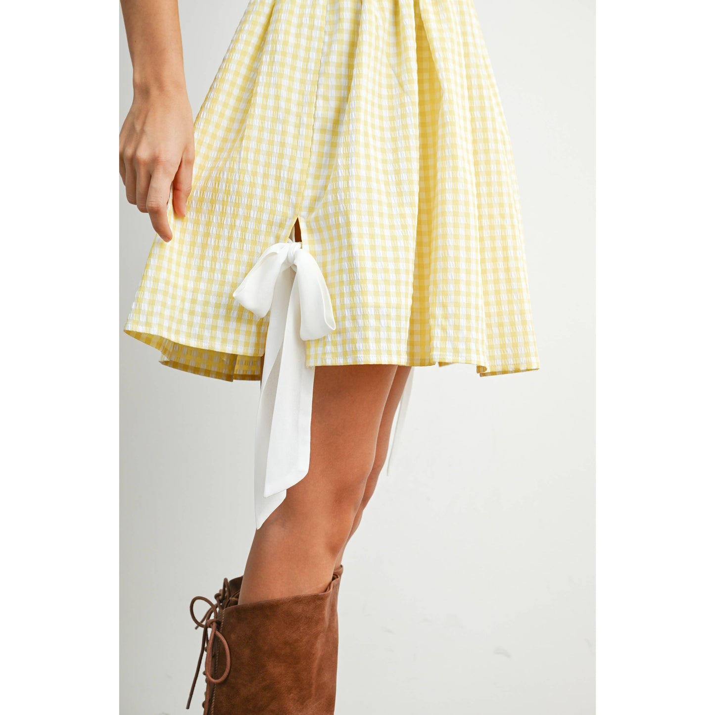 Strapless Shirred Gingham Mini Sundress  RED , M