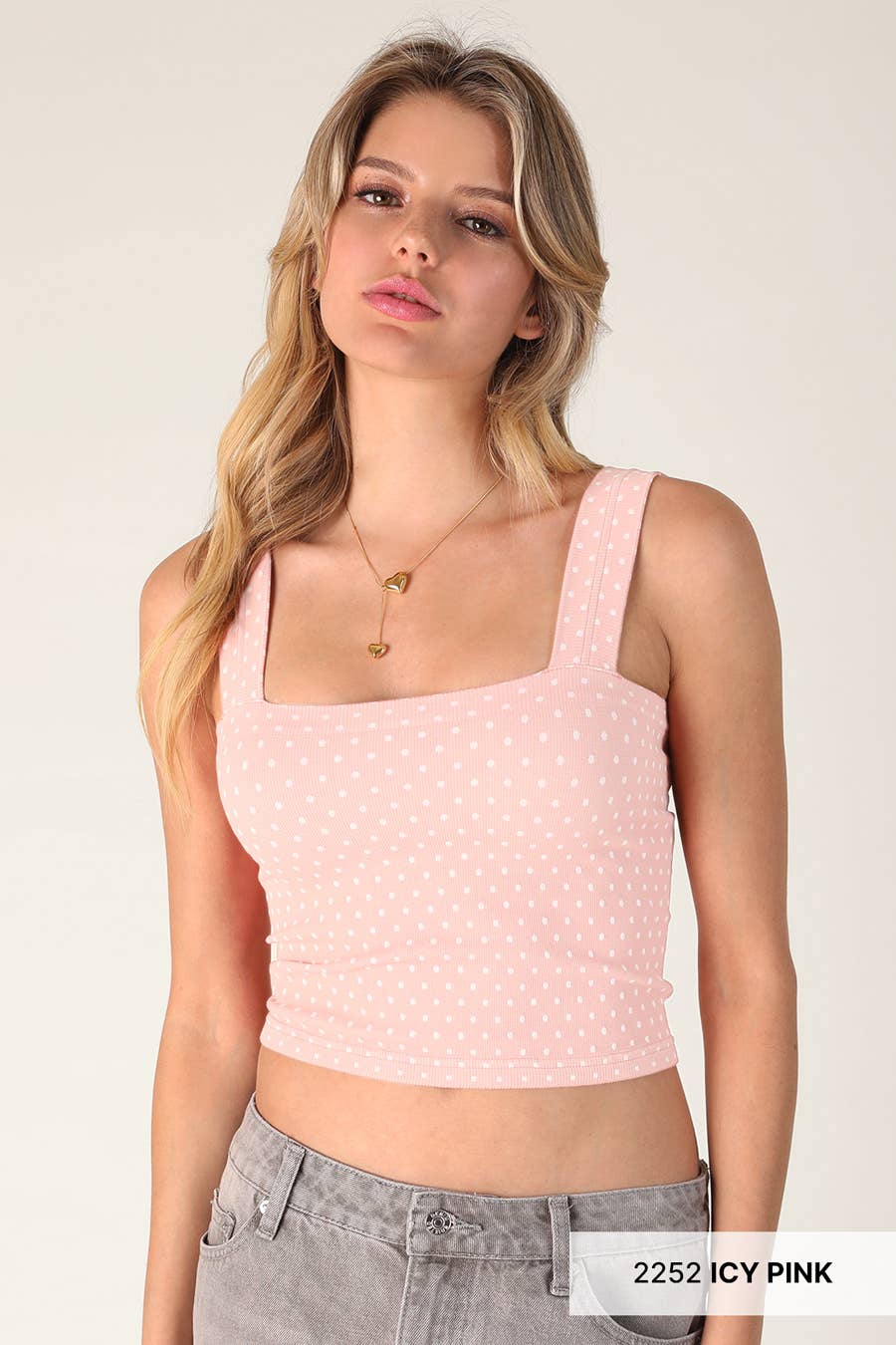 Polka Dot Square Crop Top: 2246 French Roast