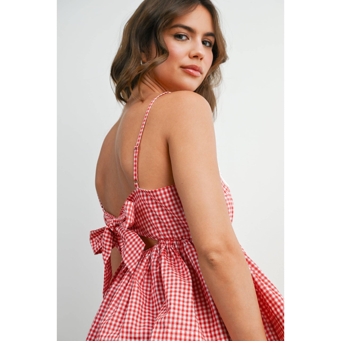 Gingham Tie-Strap Tank  RED S