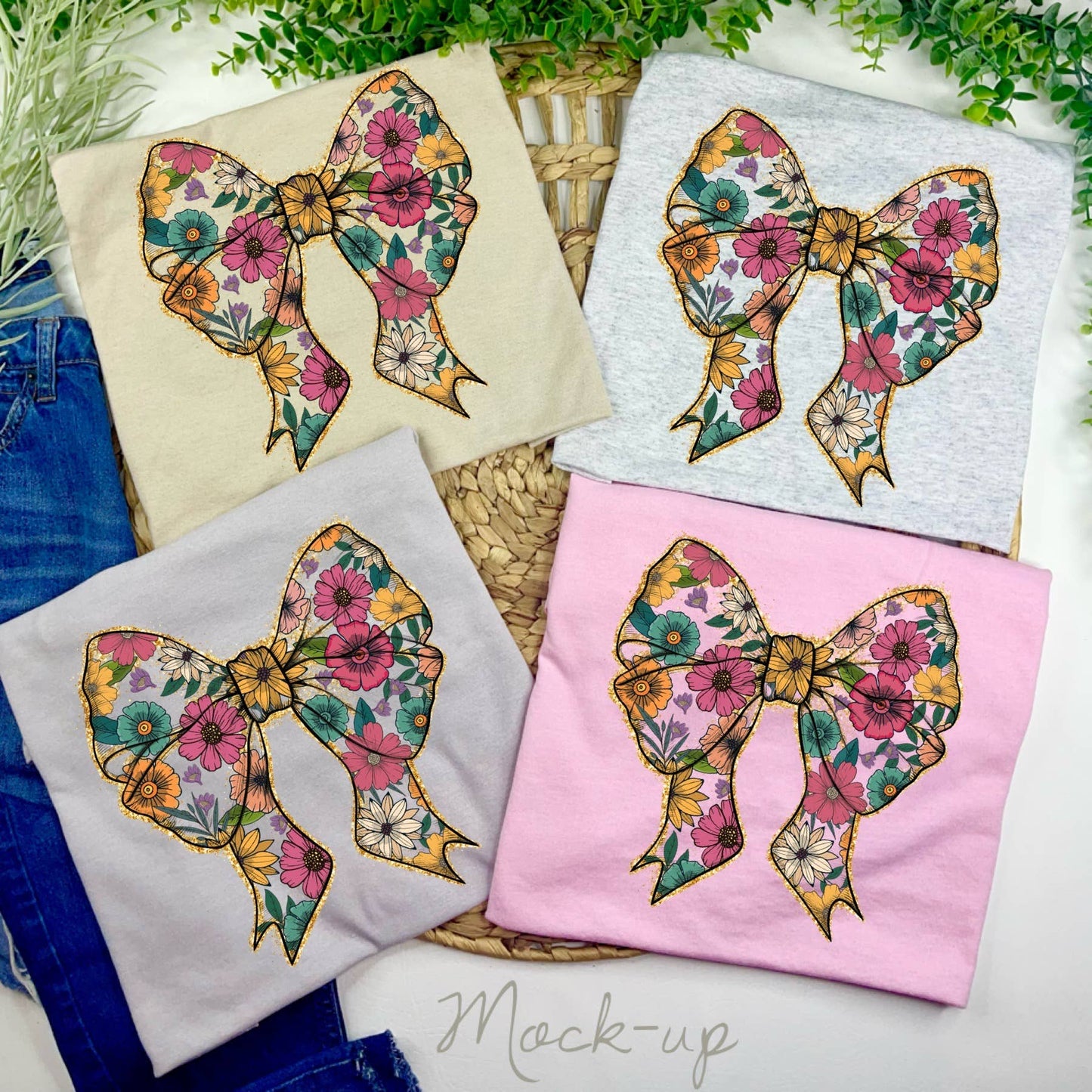 1/2 Penny Wholesale - Floral Bow (T-Shirt): Jerzee Silver, XL