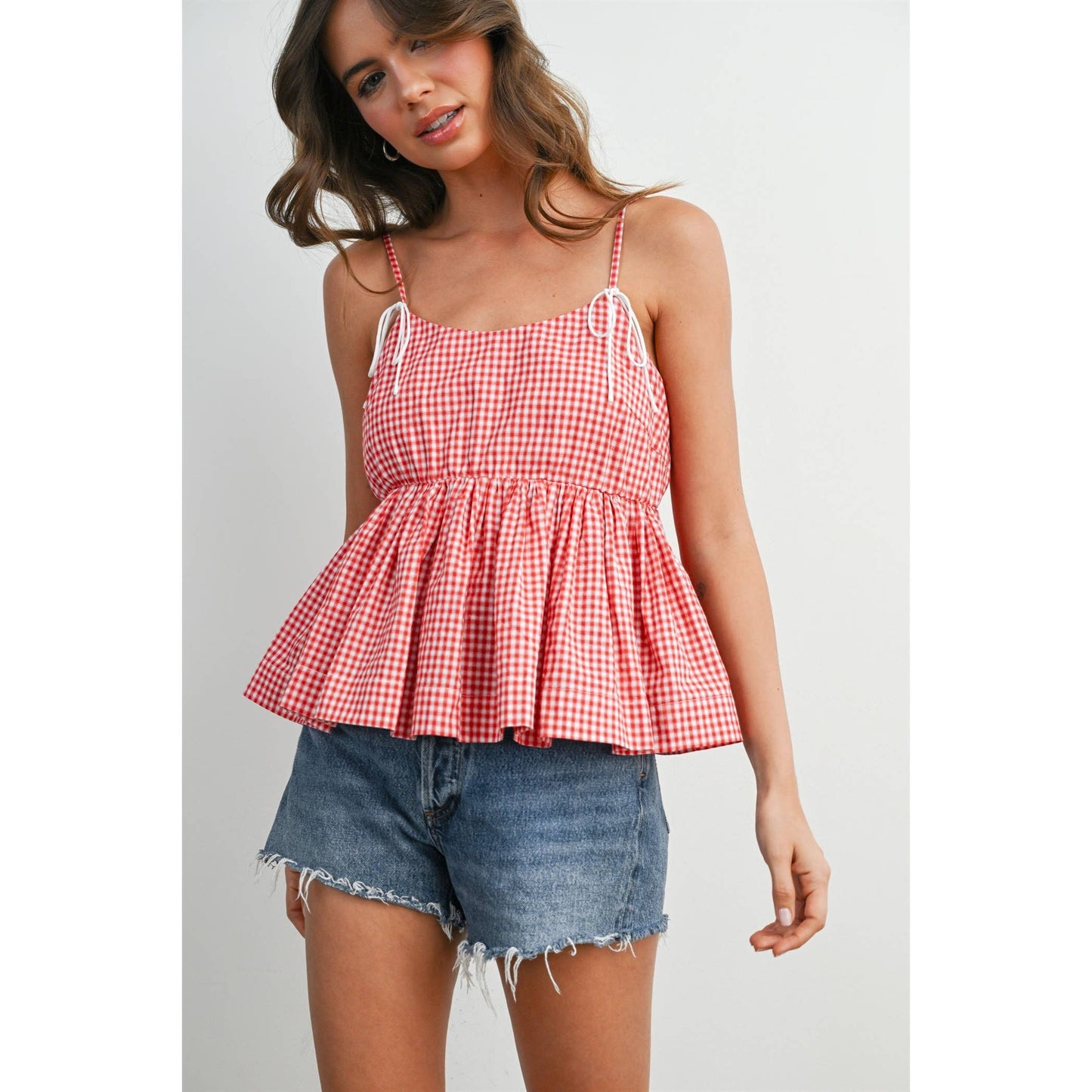 Gingham Tie-Strap Tank  RED S