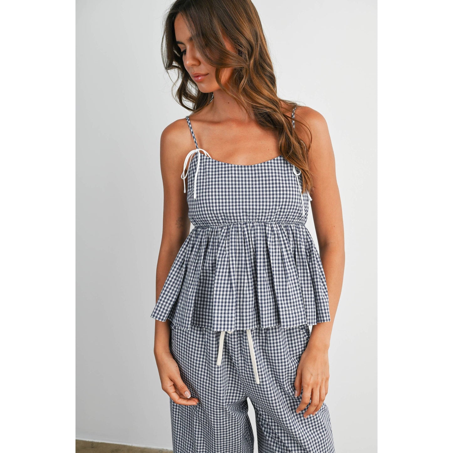 Gingham Tie-Strap Tank  RED  L