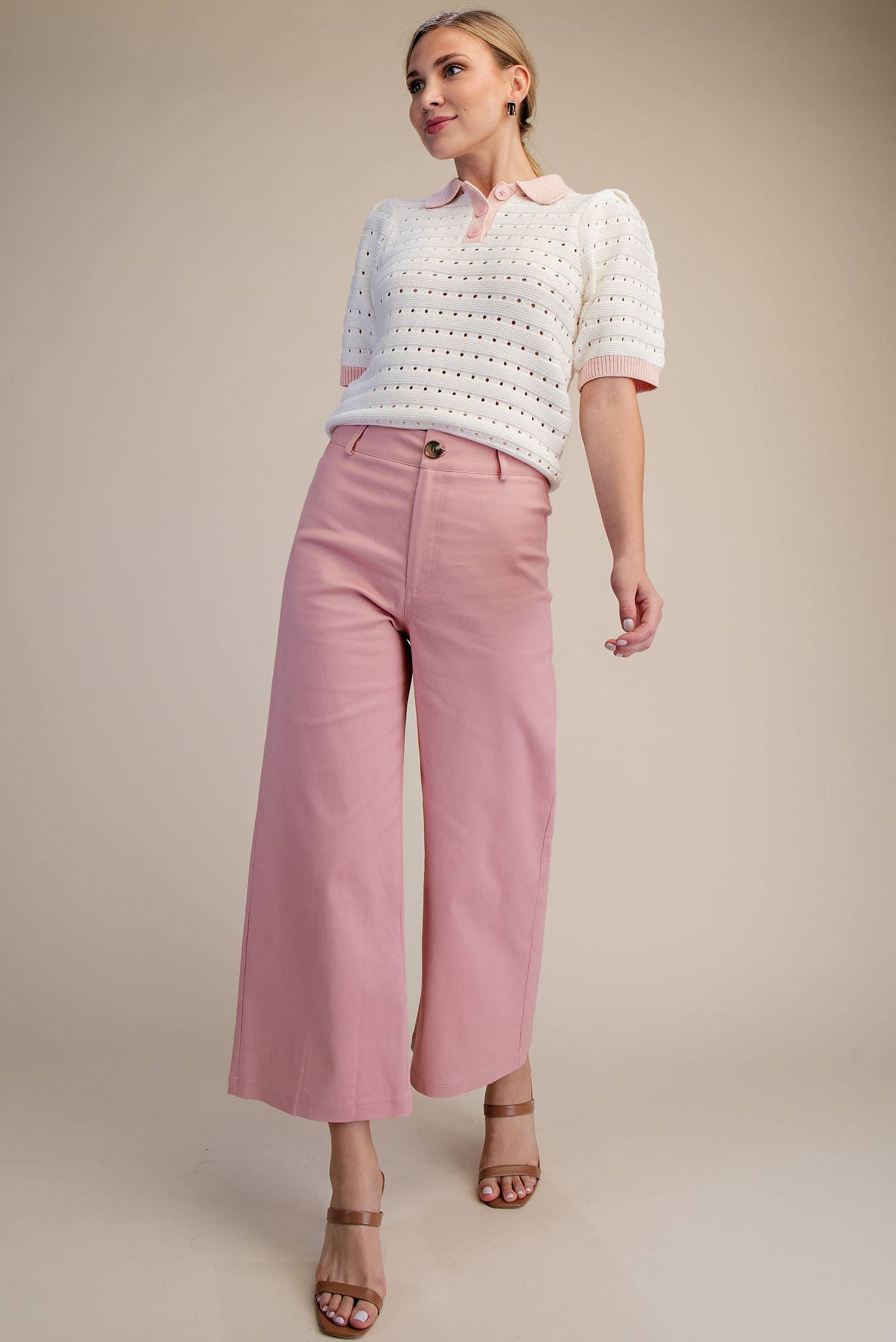 Glam - High Waist Wide Pants: Pink, M