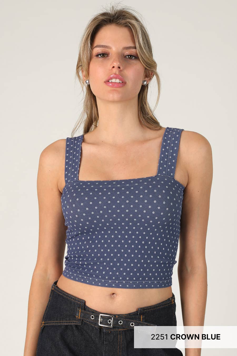 Polka Dot Square Crop Top: 2246 French Roast