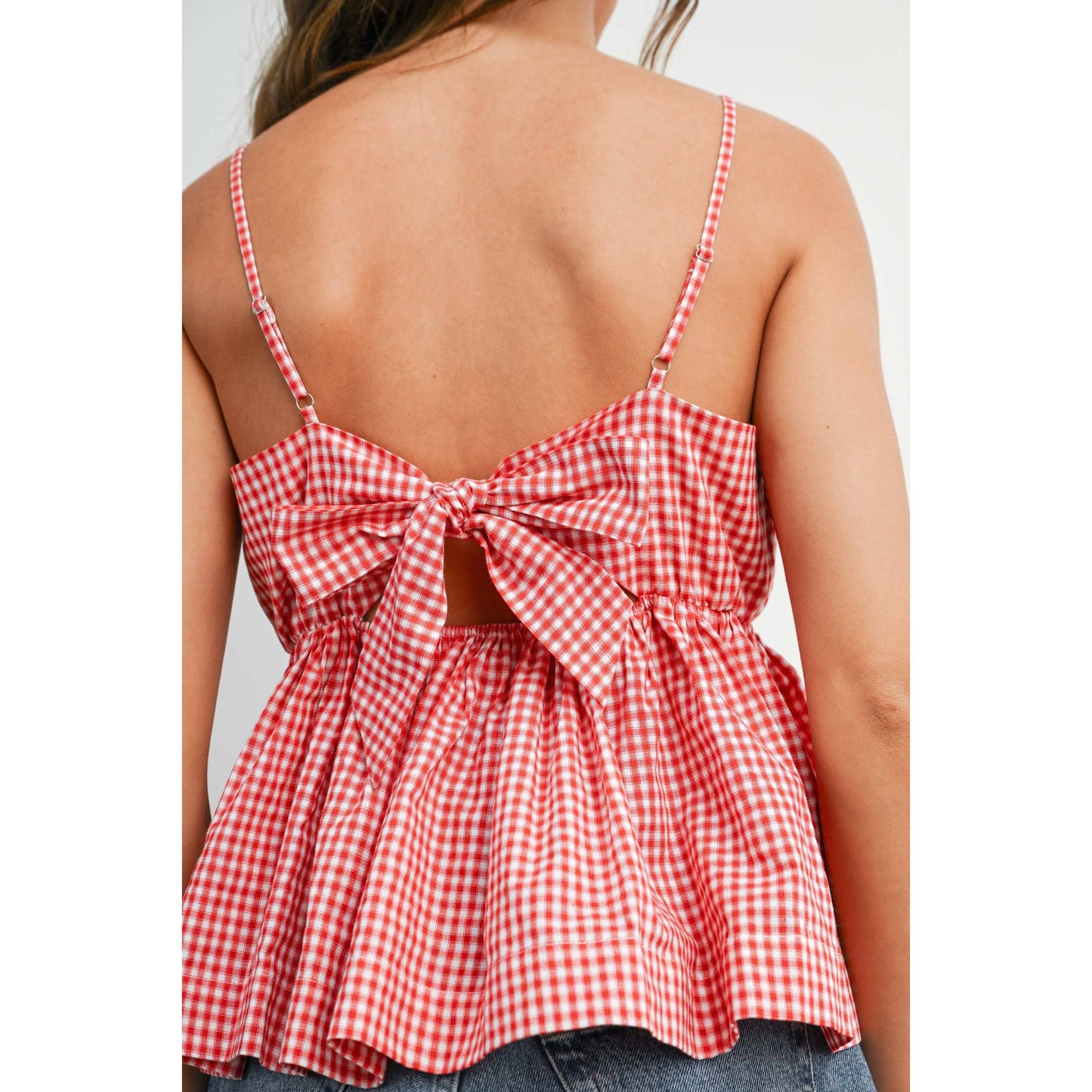 Gingham Tie-Strap Tank RED M