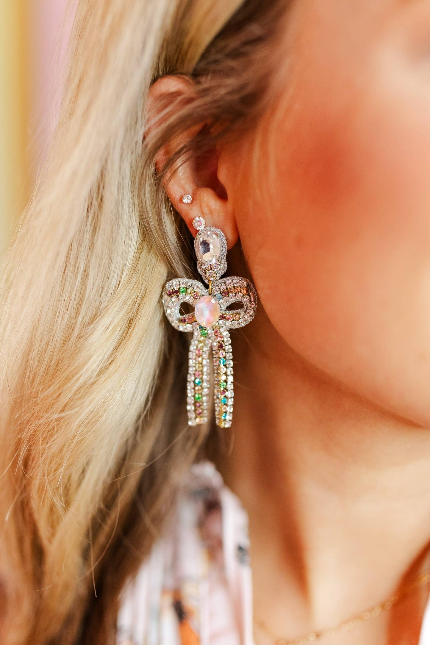 Taylor Shaye Designs - Glam Beaded Bow Drops: Baby Pink