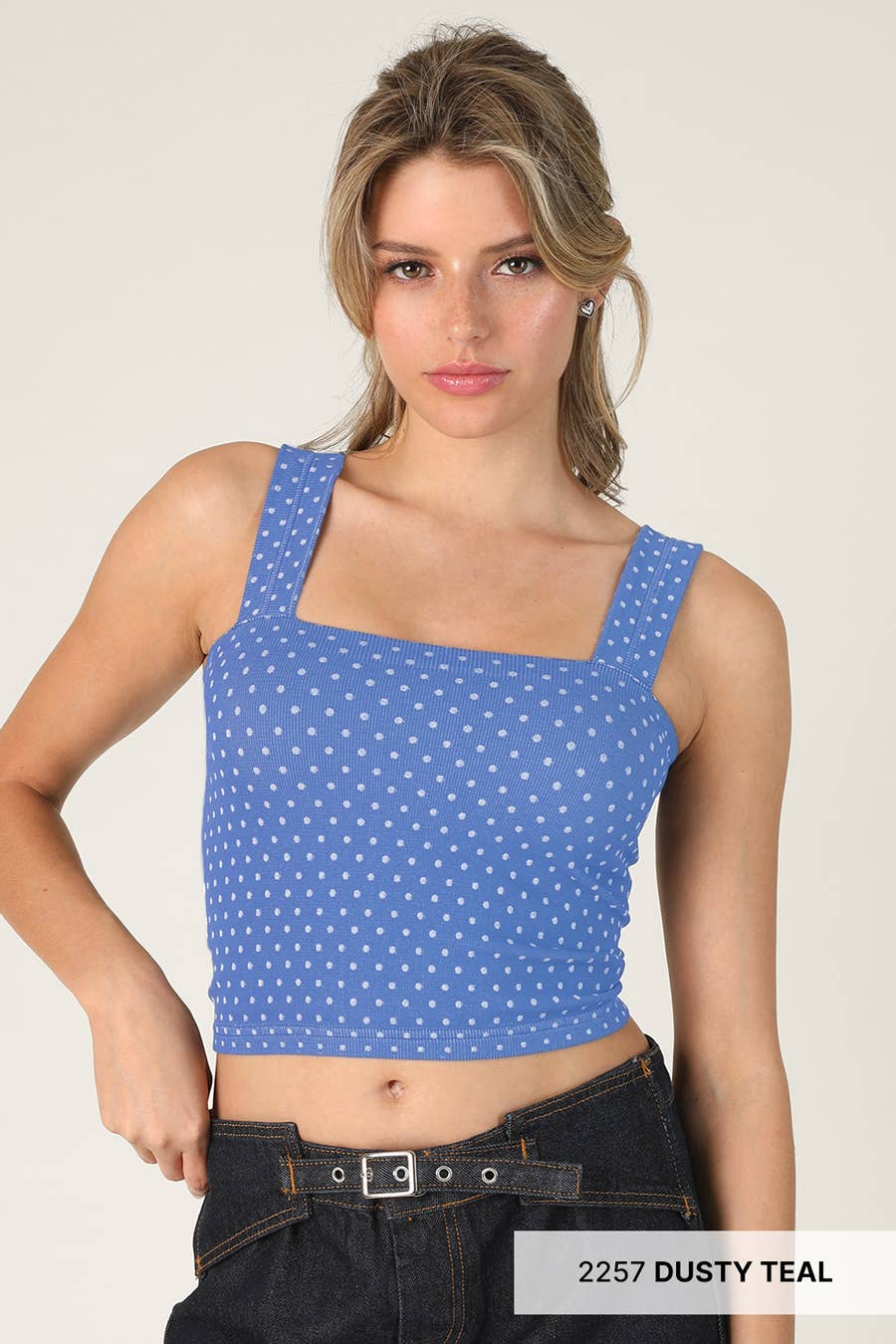 Polka Dot Square Crop Top: 2246 French Roast