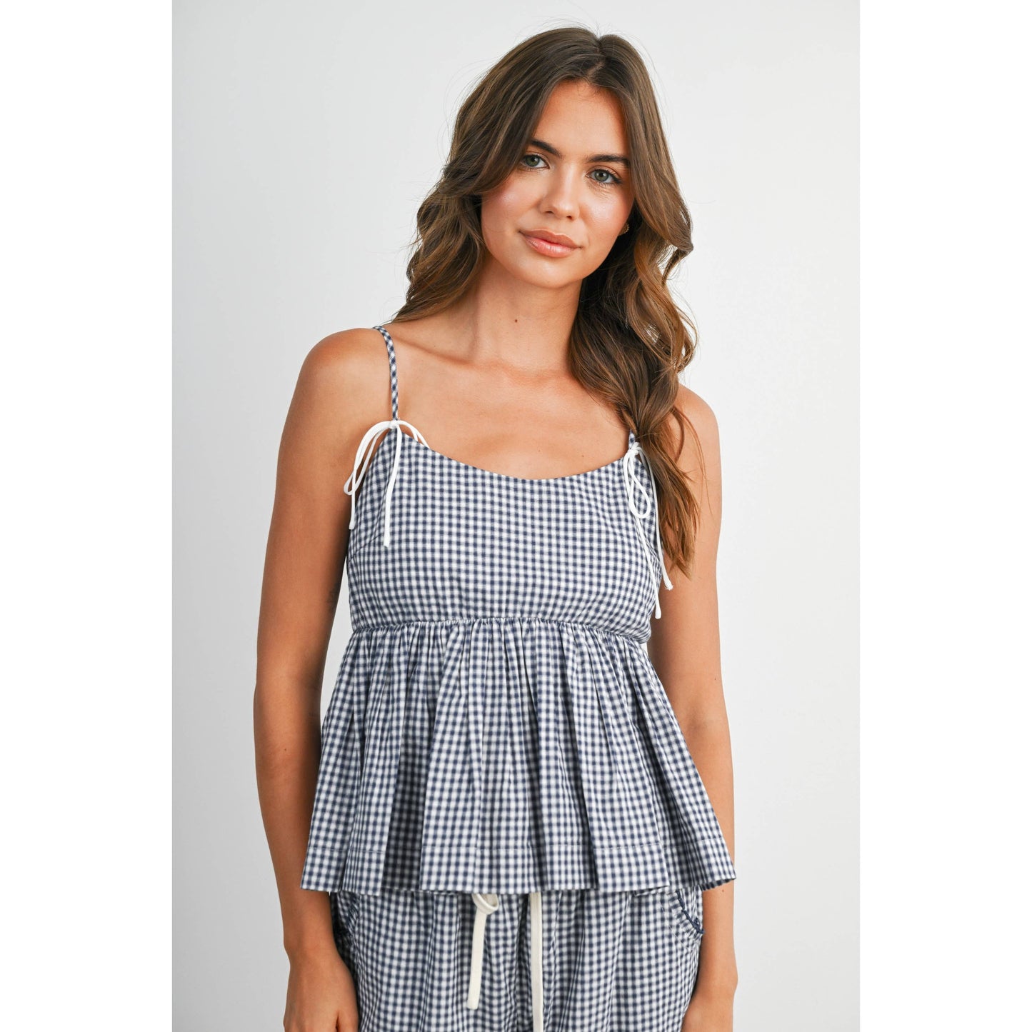 Gingham Tie-Strap Tank RED M