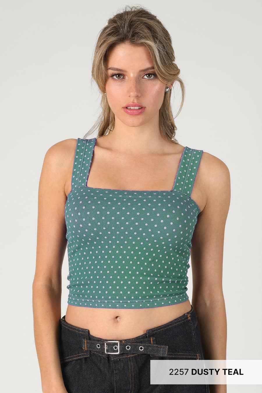Polka Dot Square Crop Top: 2246 French Roast