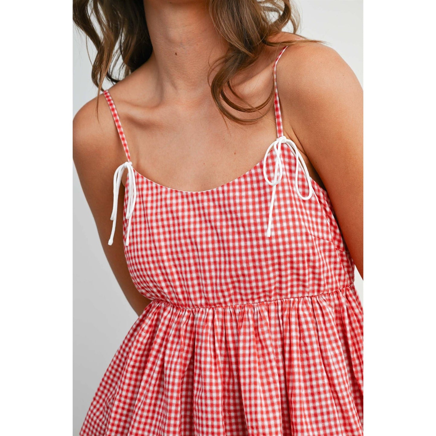 Gingham Tie-Strap Tank  RED  L