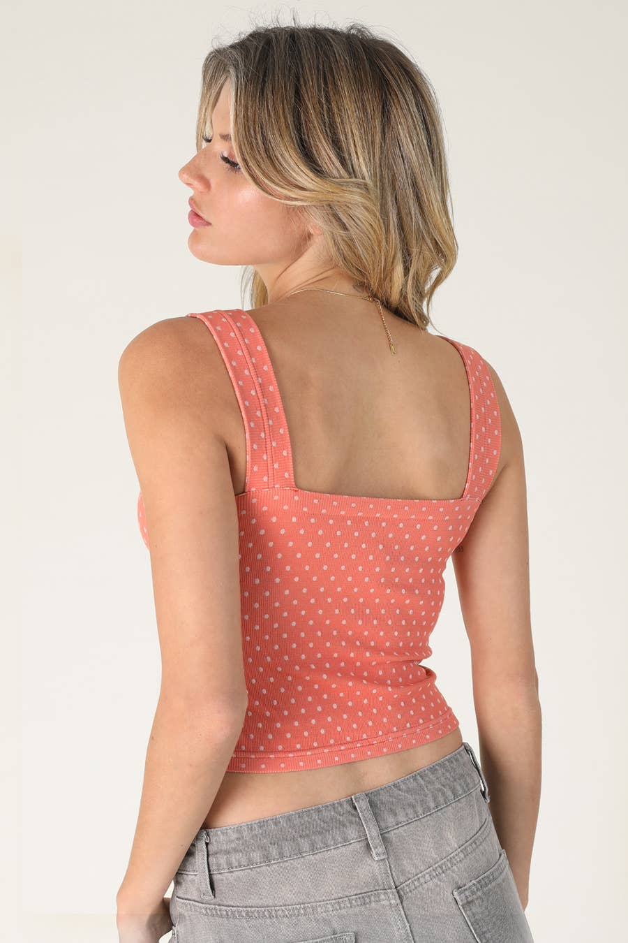 Polka Dot Square Crop Top: 2246 French Roast