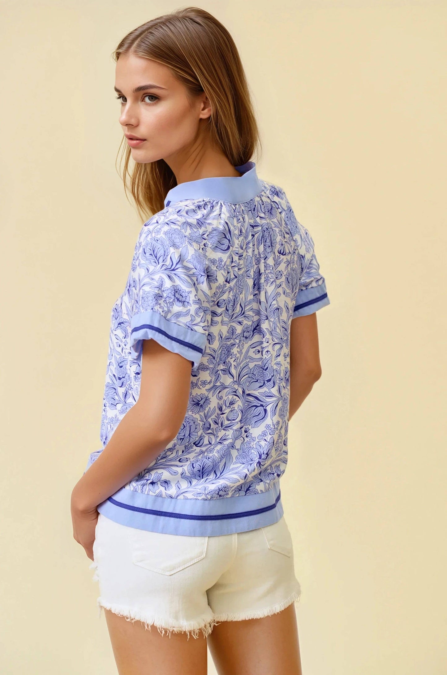 FLORAL PRINTED RUFFLE TIERED TOP - Green, M